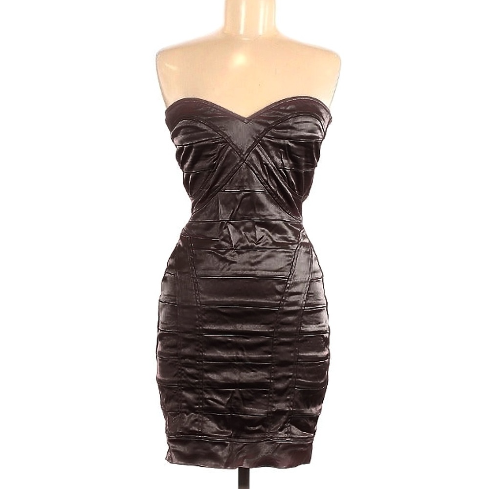 Arden B Satin Strapless Knee-Length Bandage Dress - Black - XS